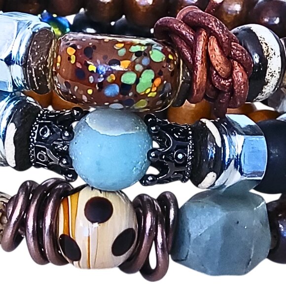 Agate, Bone, Leather & Bone Men's Bracelet Set - Picture 3 of 3